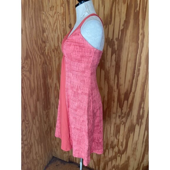 Patagonia Fit Flare Mini Dress V-Neck Geometric Sleeveless Stretch Pink Sz S - Picture 3 of 9